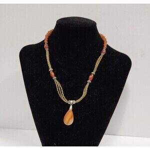 HDNY Henry Design  Amber Beaded Teardrop Pendant Necklace